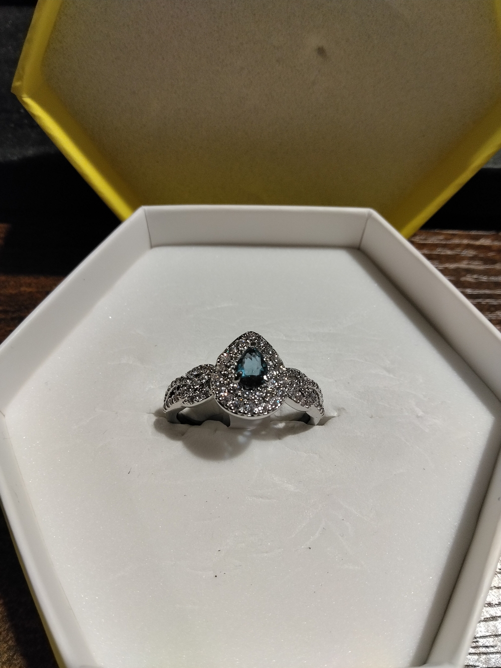 Bomb Party Silver Tone Blue Teardrop Halo Cocktail Ring Gemstone Size 9